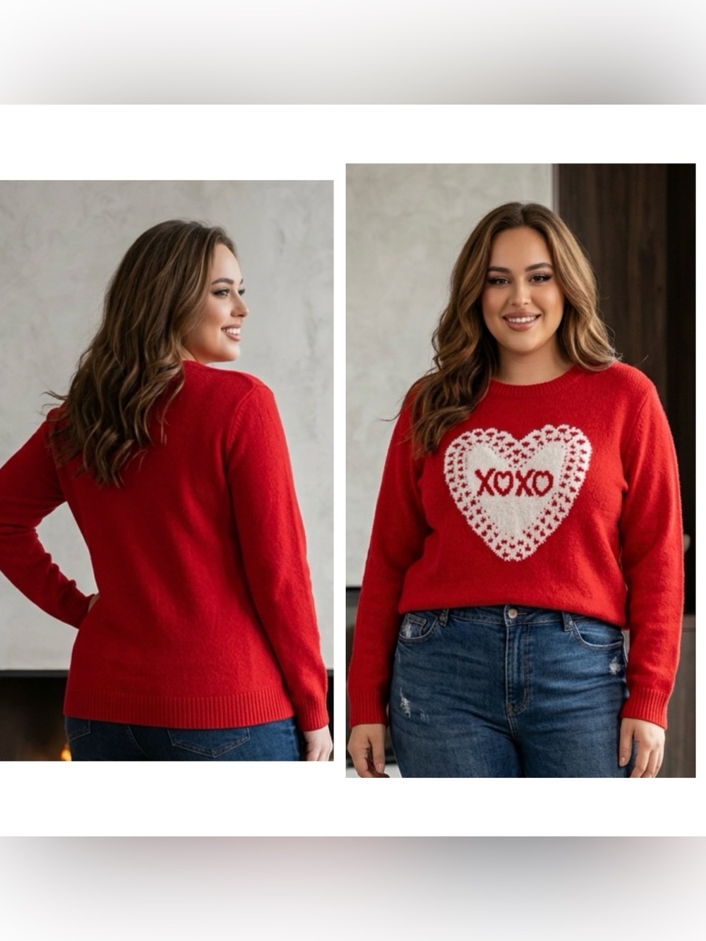 Cupcakes and Cashmere Women’s plus Sz 2X Red Heart XOXO Knit Sweater
